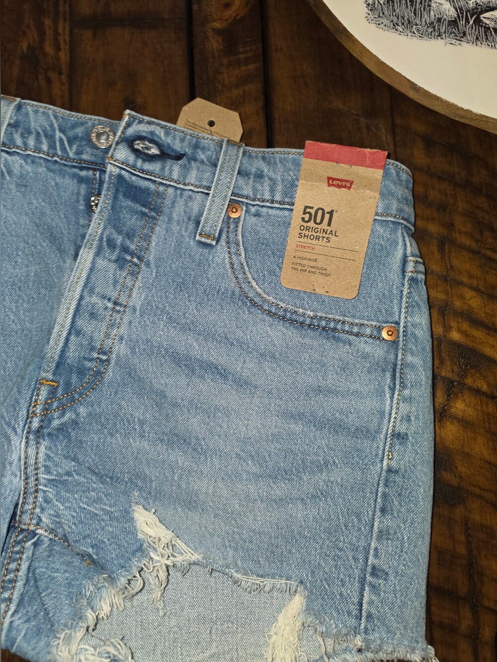 Levi's 501 Cutoff Distressed Denim Shorts Size 28 - Picture 2 of 4